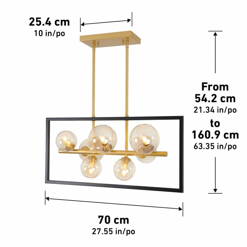 Artika Griffintown Chandelier Black and Gold Dimensions