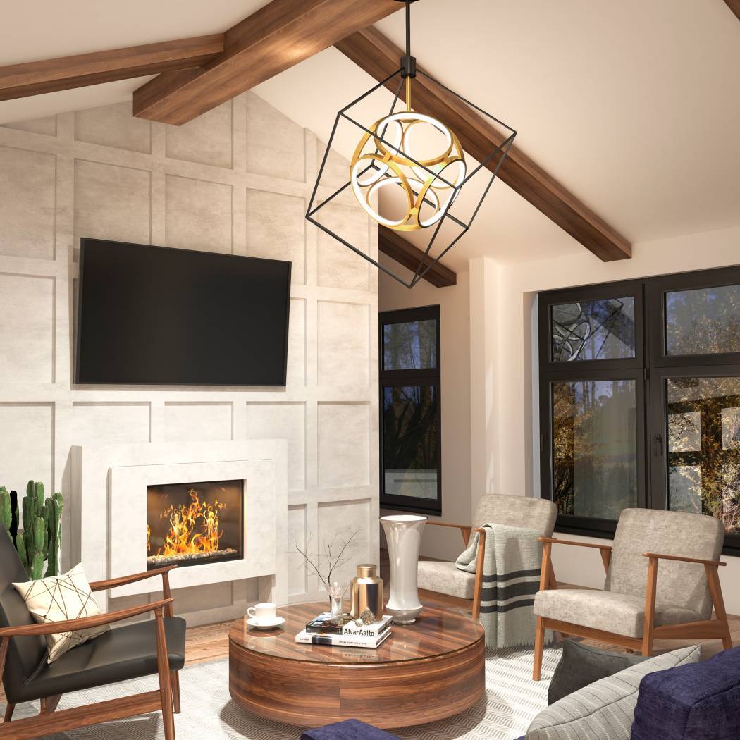 Artika Luxury Modern Chandelier Black and Gold Over Great Room