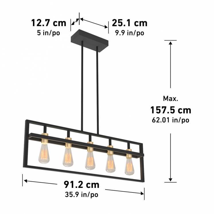 Artika Yale Linear Chandelier Black Dimensions