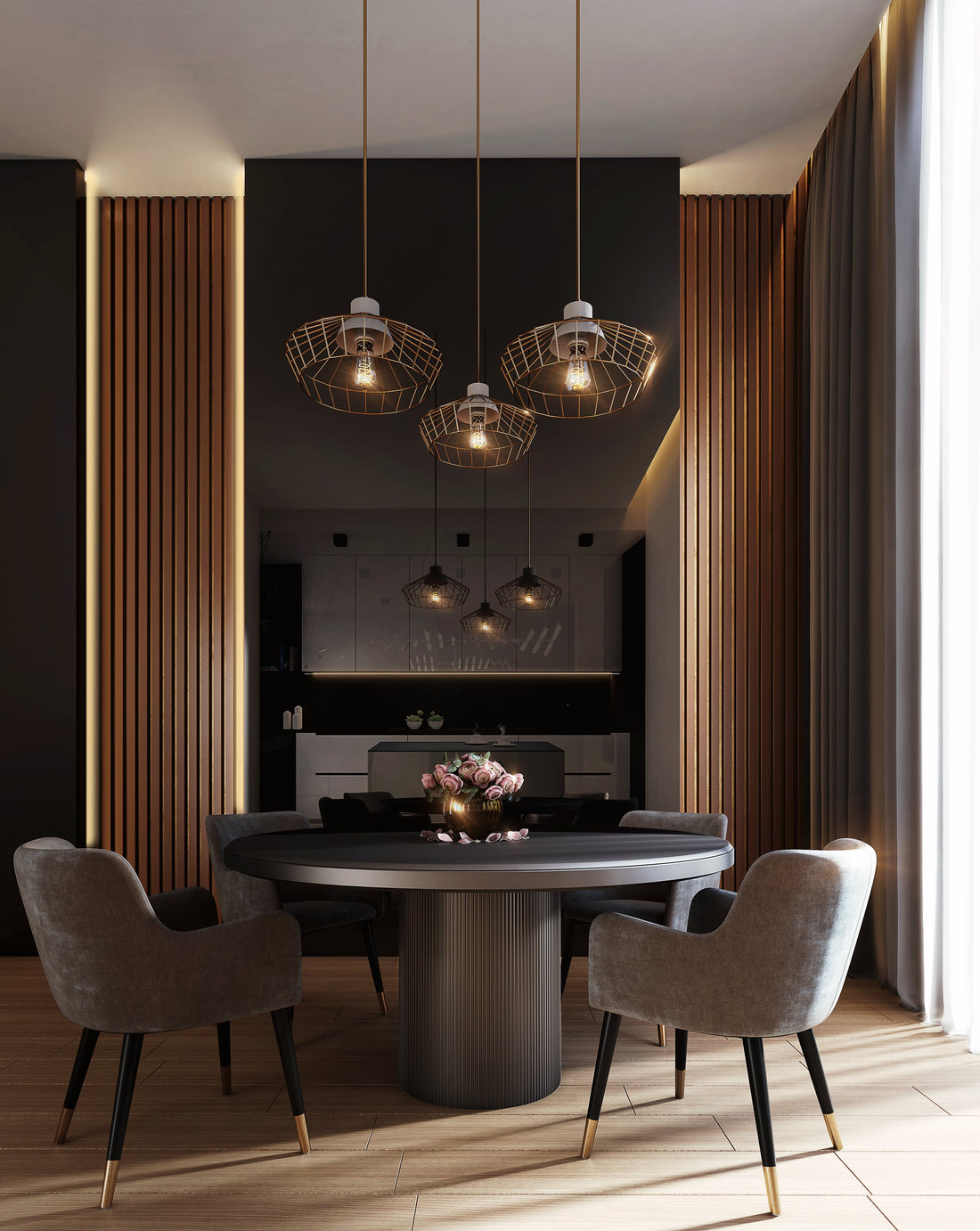 Stunning Dining Room With Wall Wash Accent Lighting