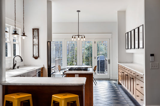 Hanging light fixture in kitchen