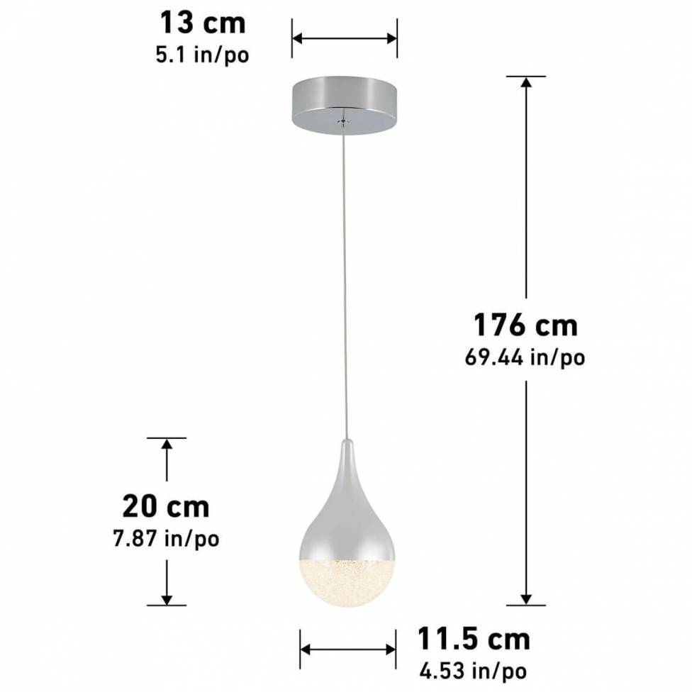 Artika Glitzer Pendant Light Chrome Dimensions