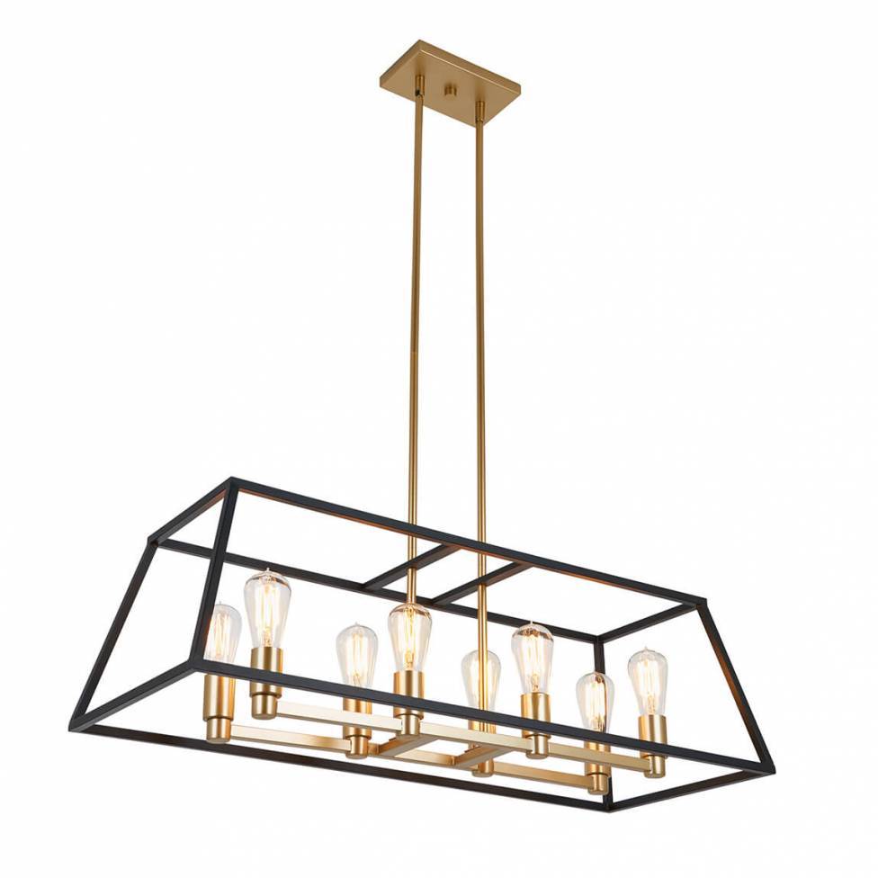 Artika Carter Rectangle Modern Chandelier Black and Gold Angled