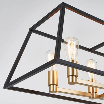 Artika Carter Rectangle Modern Chandelier Black and Gold Close-up