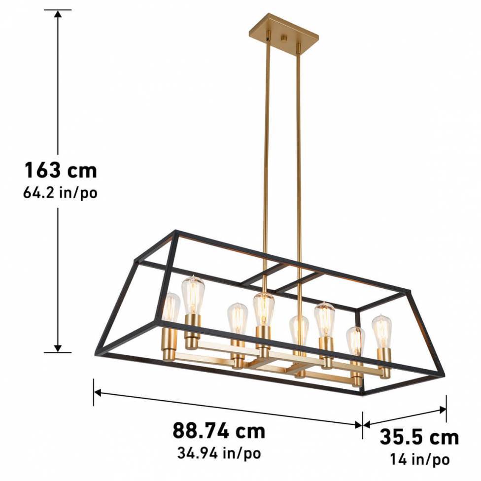 Artika Carter Rectangle Modern Chandelier Black and Gold Dimensions