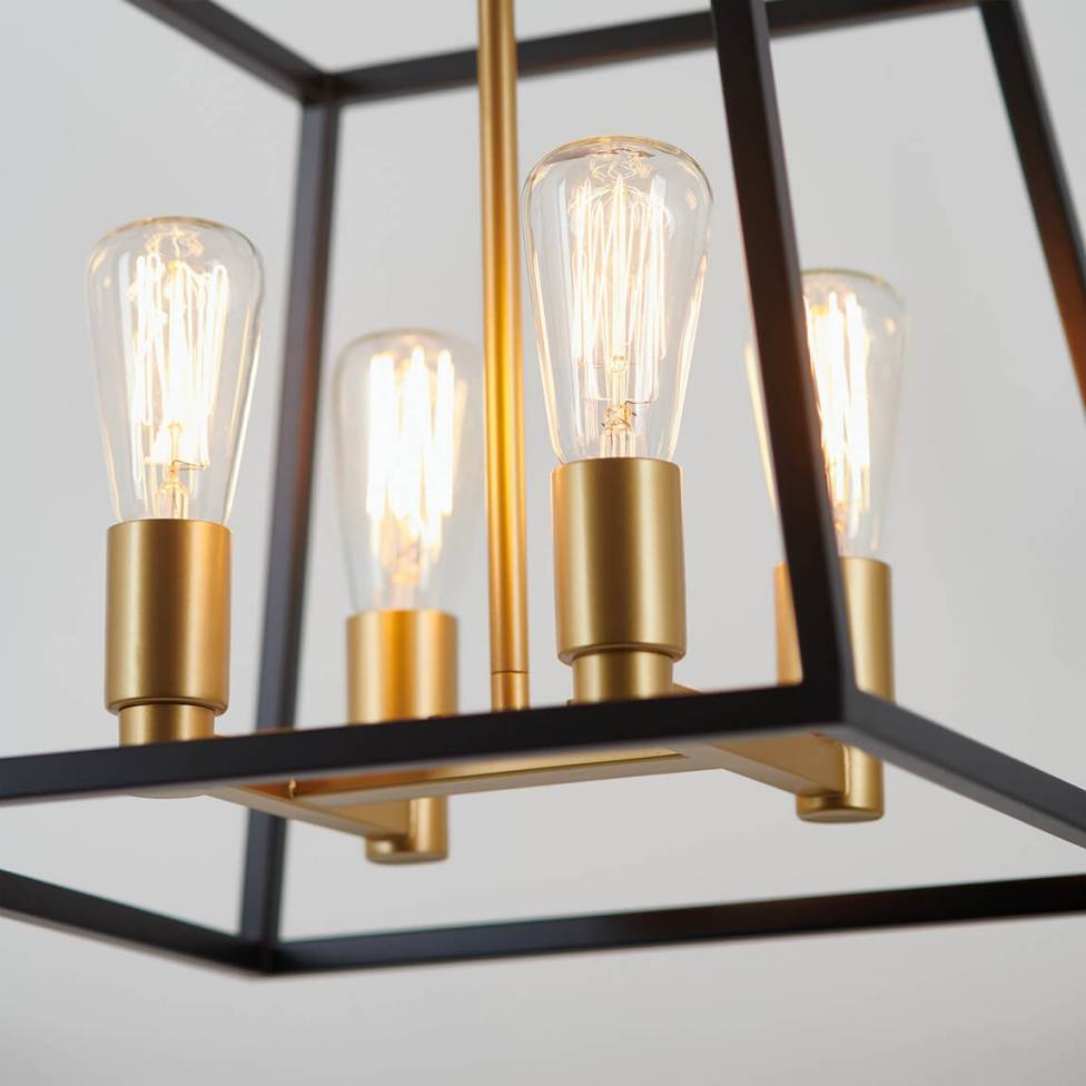 Artika Carter Square Modern Chandelier Black and Gold Close-up