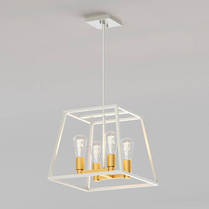 Artika Carter Square Modern Chandelier White and Gold Angle