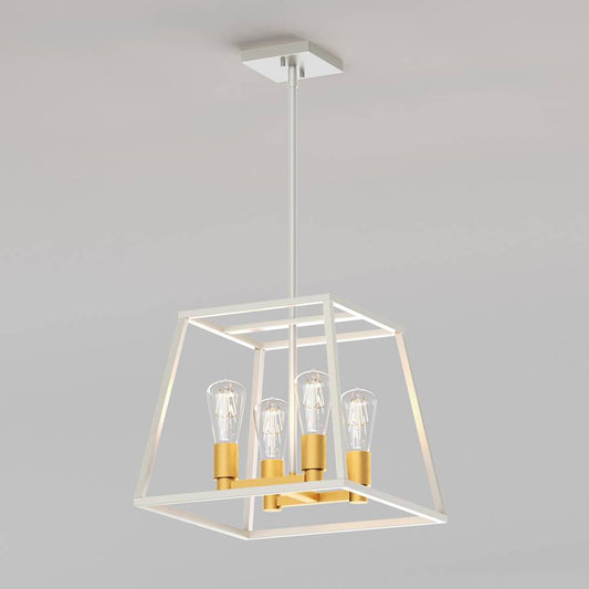 Artika Carter Square Modern Chandelier White and Gold Angle