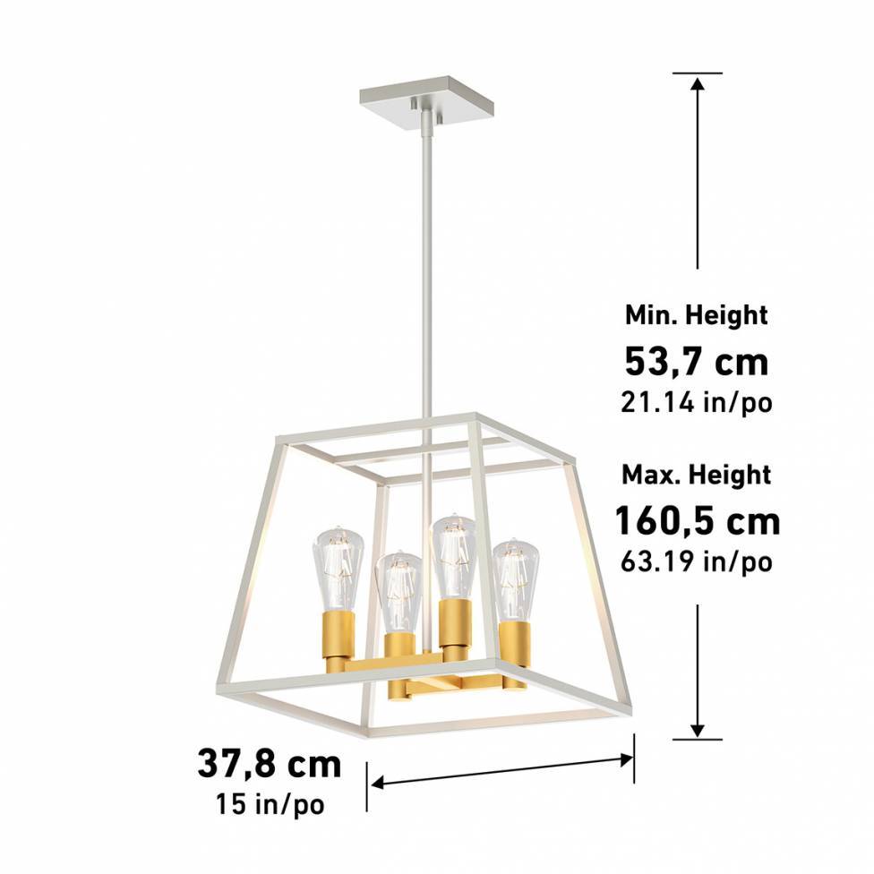 Artika Carter Square Modern Chandelier White and Gold Dimensions