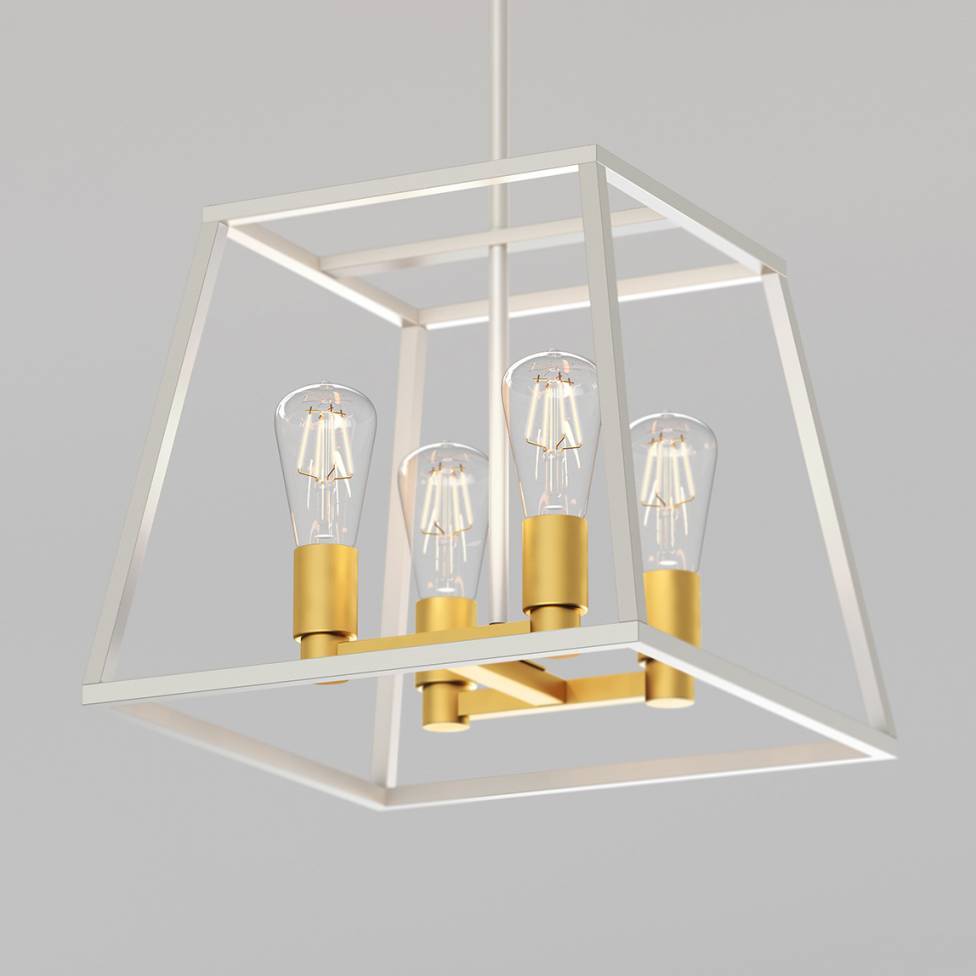 Artika Carter Square Modern Chandelier White and Gold Mid Distance