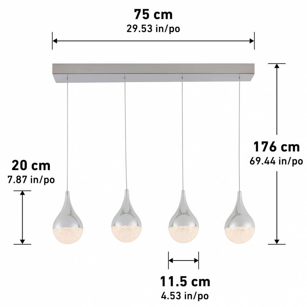 Artika Glitzer Pendant Light Chrome Dimensions