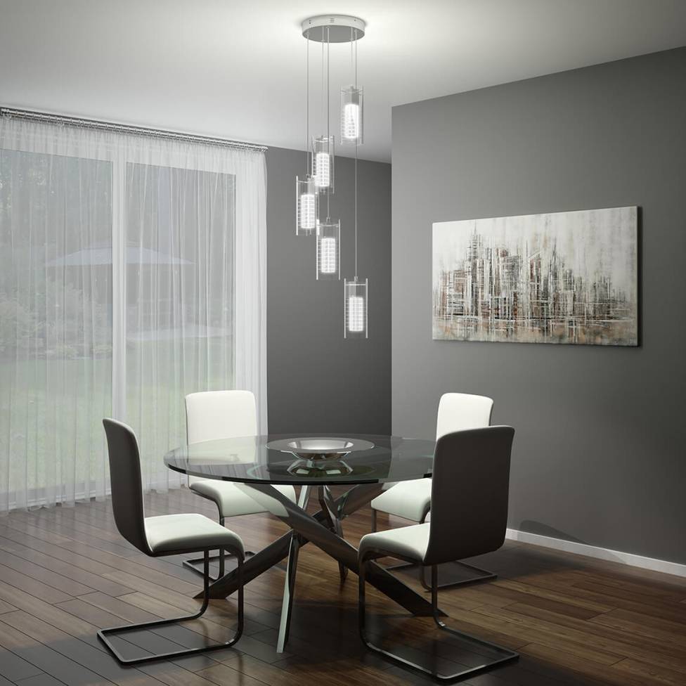 Artika Hologram Spiral Pendant Light Chrome Over Dining Room Table