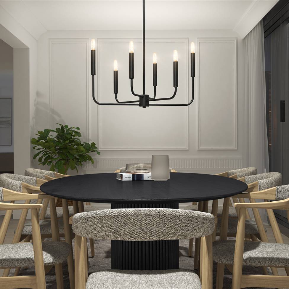 Artika Manchester Chandelier Black Over Dining Room Table