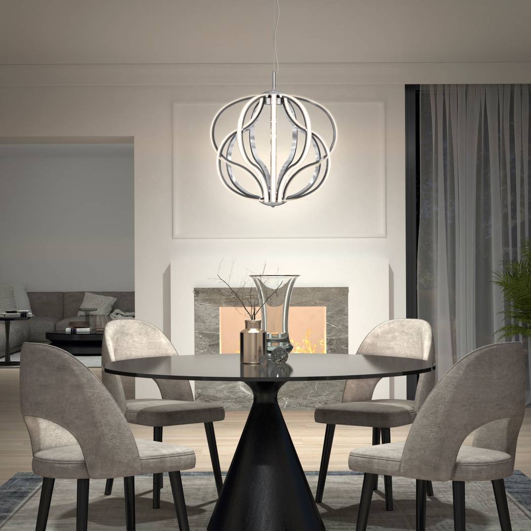 Artika Meridian Modern Chandelier Chrome Over Dining Room Table