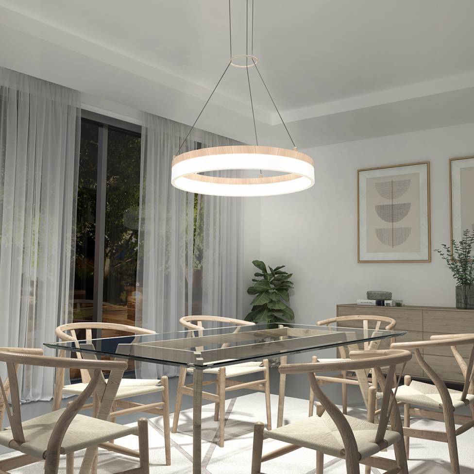 Artika Optical Modern Chandelier Wood Over Dining Room Table