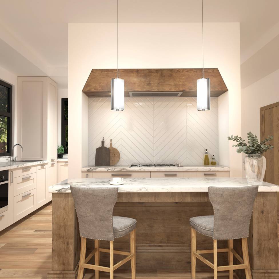 Artika Subway Pendant Light Brushed Nickel Over Kitchen Island