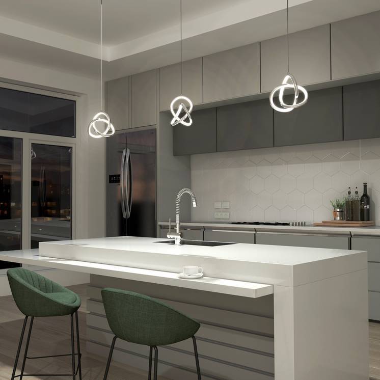 Artika Zephyr Pendant Light Chrome Over Kitchen Island