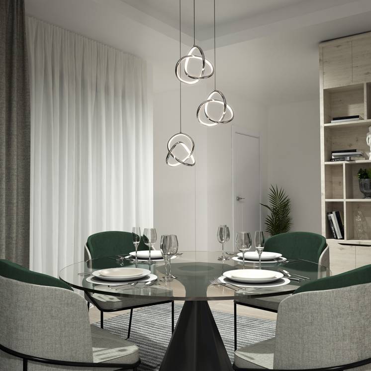 Artika Zephyr Spiral Pendant Light Chrome Over Dining Room Table